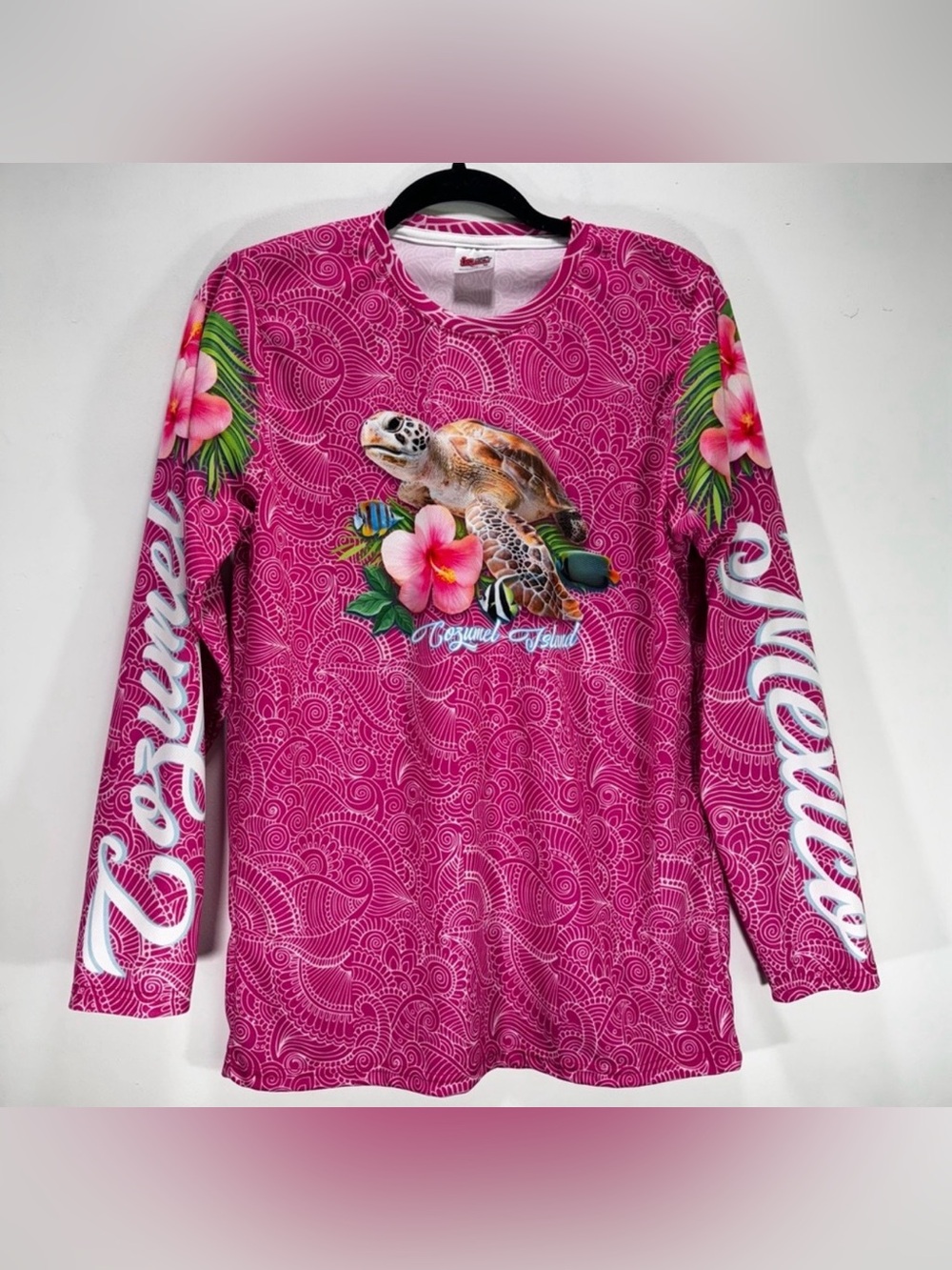 La Iguana Beach Wear Cozumel Mexico Sun Shirt Pink Long Sleeve Size M Sea Turtle